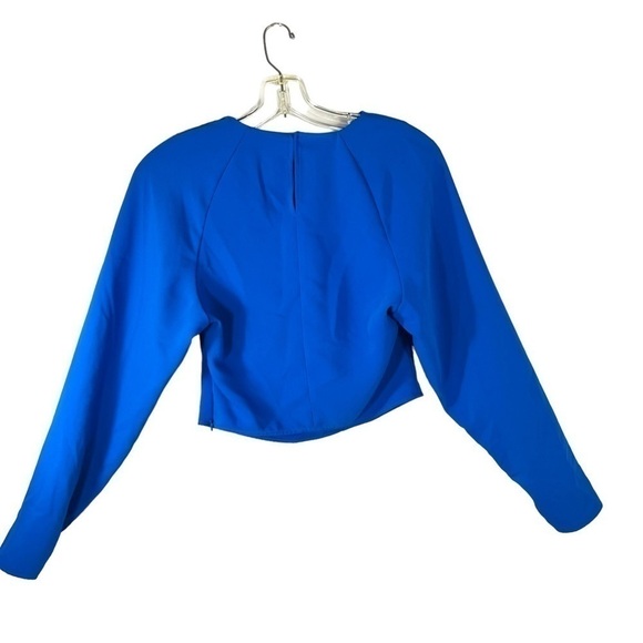 ZARA electric blue front crossover cropped blouse long sleeve keyhole size XS - Picture 6 of 15